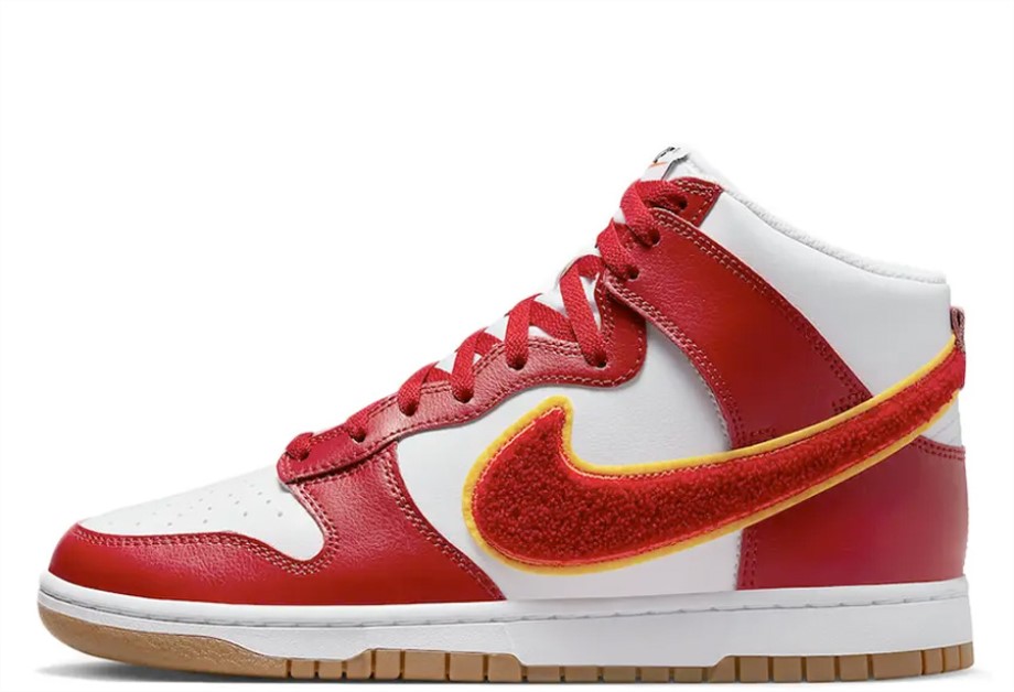 Klekt Dunk High Chenille Swoosh White Red