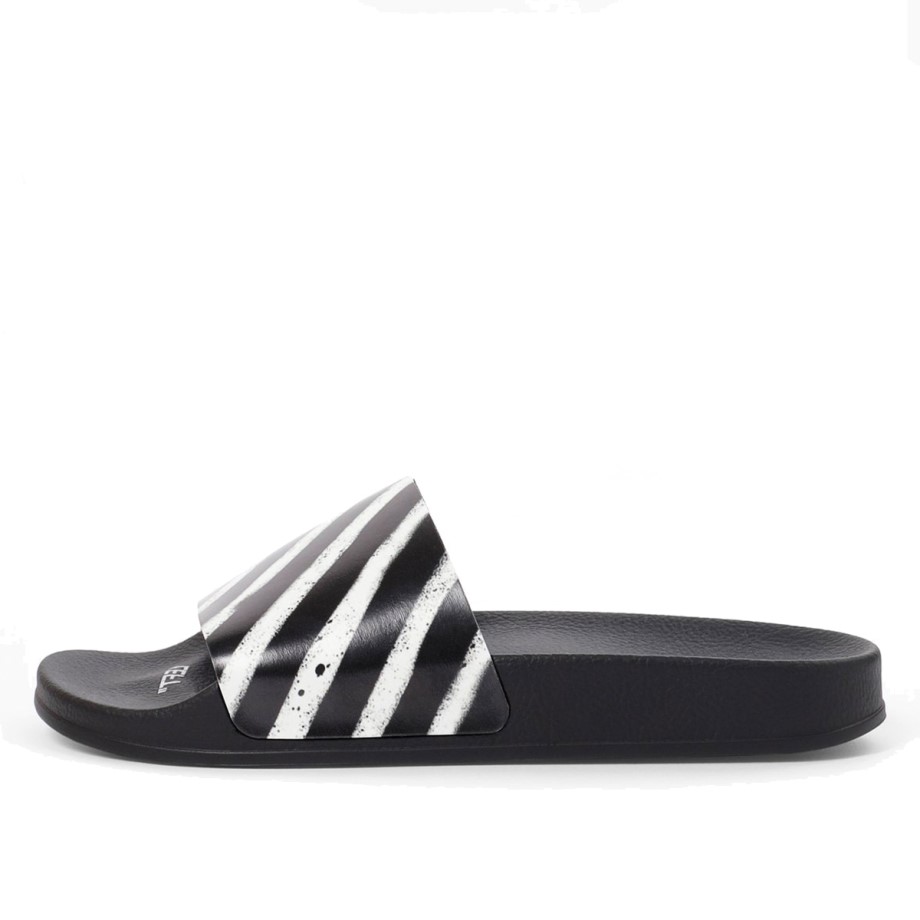 Klekt Spray Stripes Slides Black White