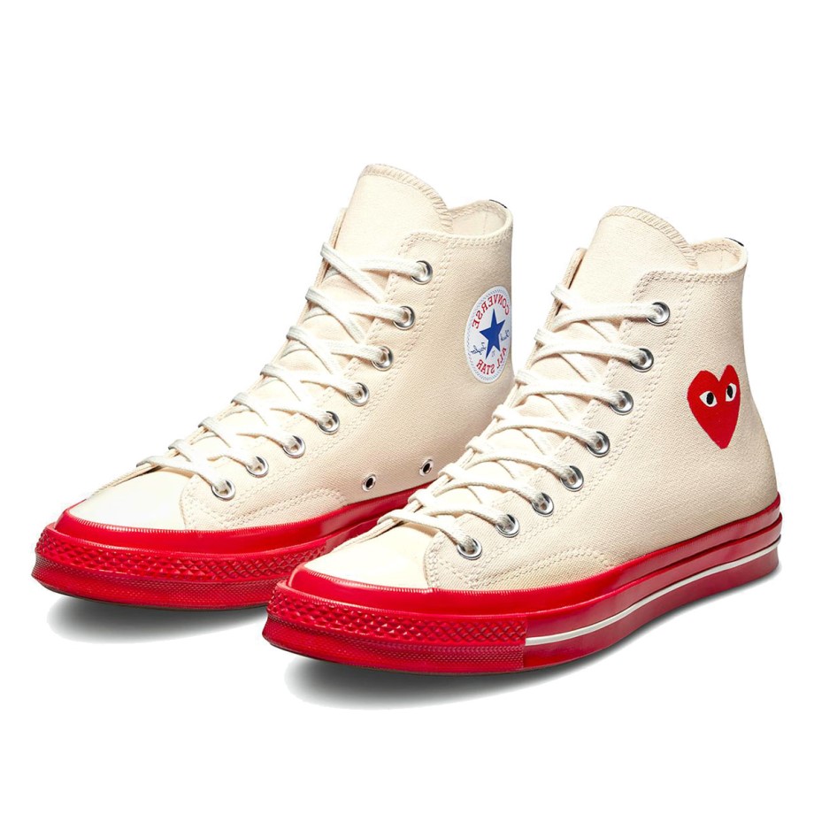 Klekt Chuck Taylor All-Star 70 Hi Comme des Garcons PLAY Egret Red Midsole
